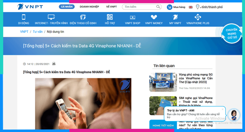 Cách kiểm tra data 4G còn lại của nhà mạng Vinaphone