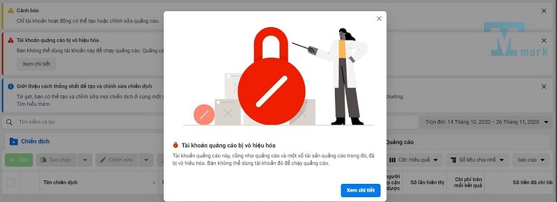 Bị vô hiệu hóa có thể do vi phạm tiêu chuẩn Facebook