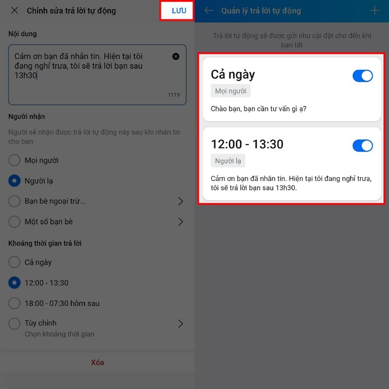 Cài tin nhắn tự động Zalo