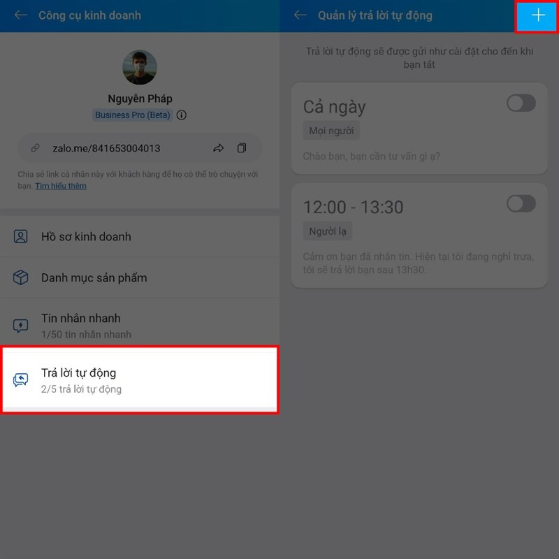 Cài tin nhắn tự động Zalo