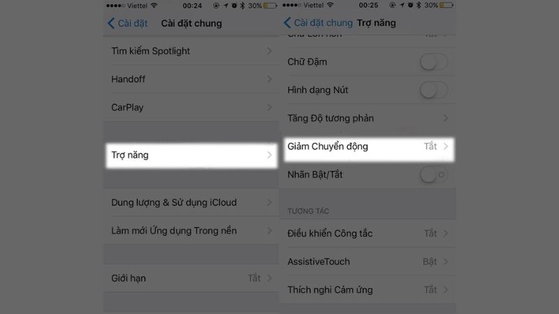 Tắt giảm chuyển động trên iPhone