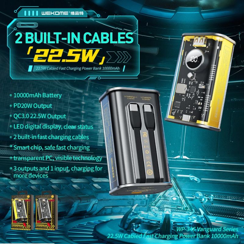 Sạc dự phòng Wekome WP-347 được tích hợp sẵn dây cáp sạc