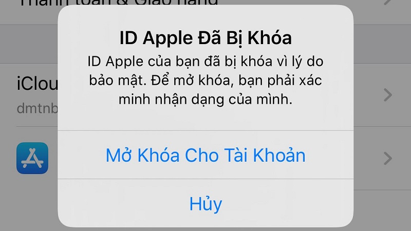 tài khoản iCloud bị khóa vì bảo mật
