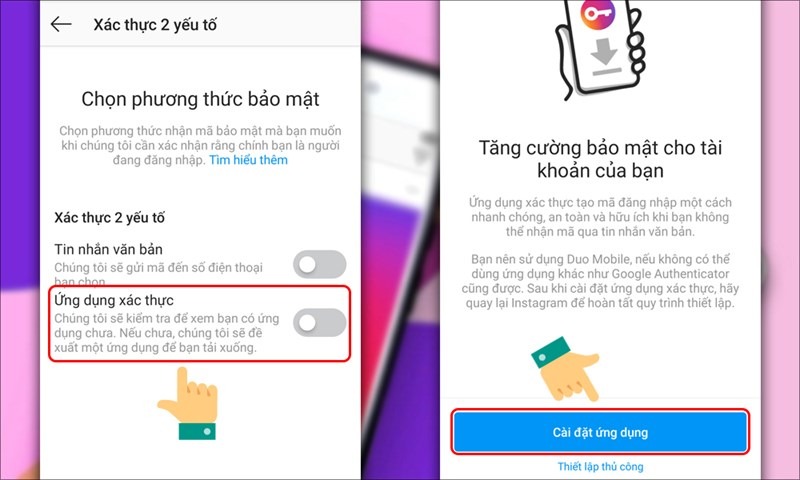 xác thực 2 yếu tố instagram