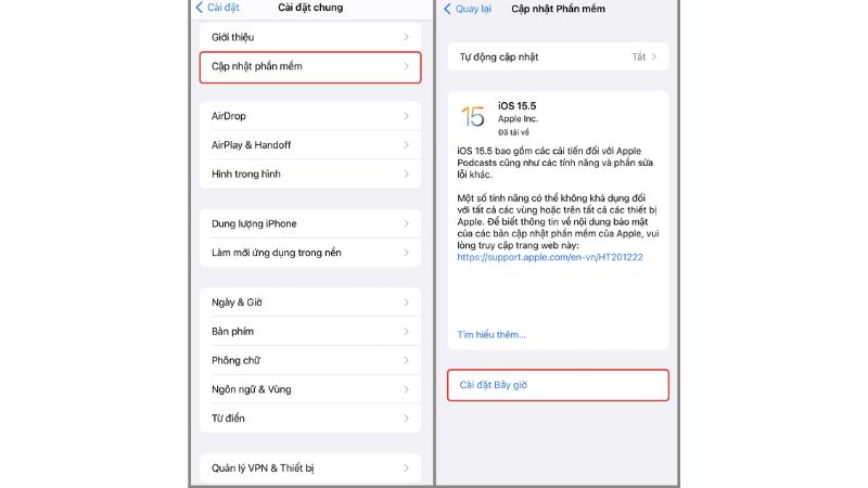 cập nhật lên phiên bản mới