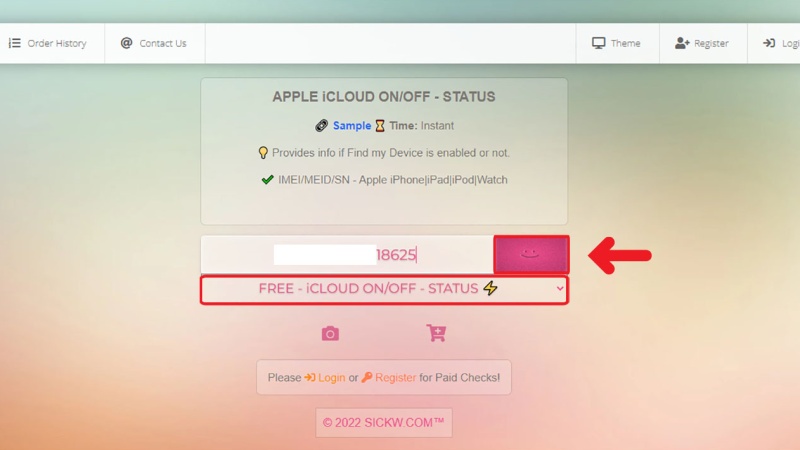 Kiểm tra iCloud ẩn bằng trang web SICKW 1
