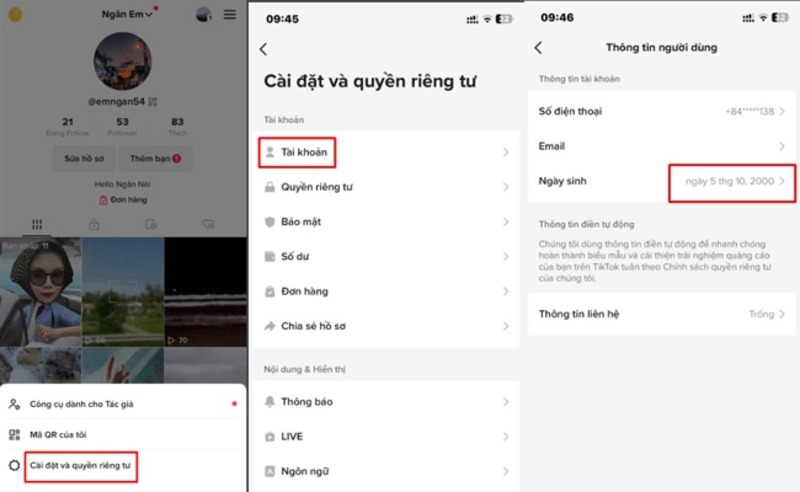 cách chỉnh ngày sinh trên tiktok