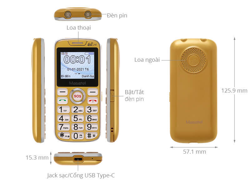 Điện thoại di động Masstel FAMI 60 4G dành cho người cao tuổi