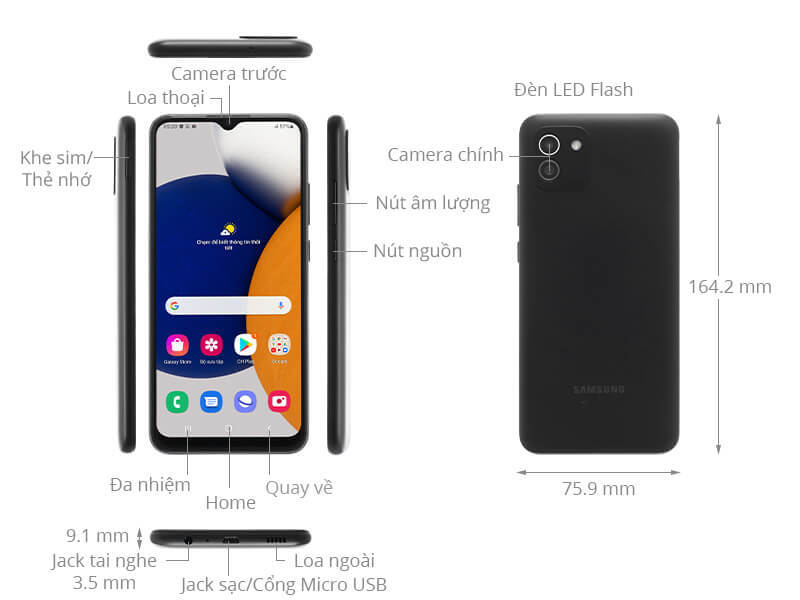Máy Samsung Galaxy A03 4G dành cho người cao tuổi