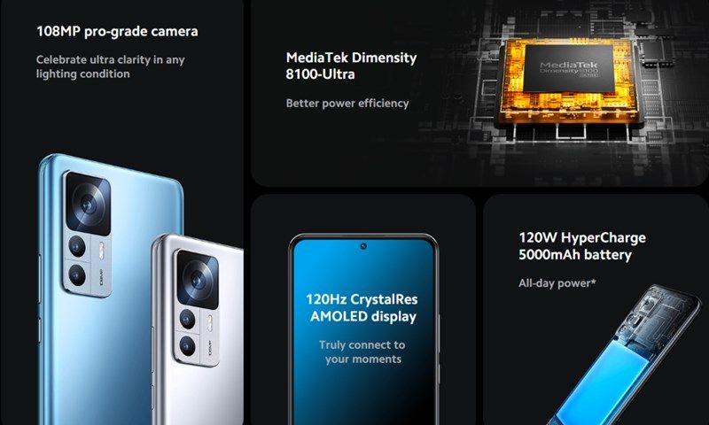 Xiaomi 12T sở hữu con chip MediaTek Dimensity 8100-Ultra mạnh mẽ