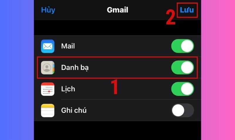Lấy danh bạ từ gmail về iPhone