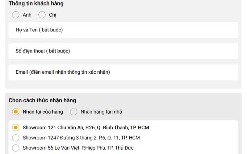 Điền thông tin làm hồ sơ mua điện thoại trả góp online tại nhà