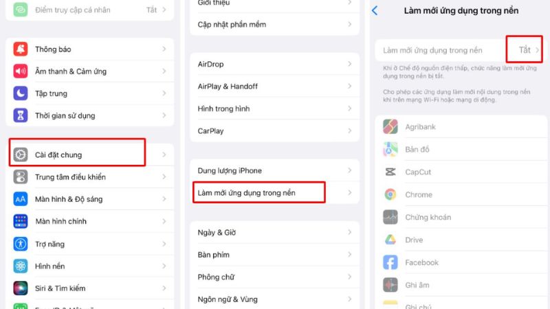 tắt trong cài đặt