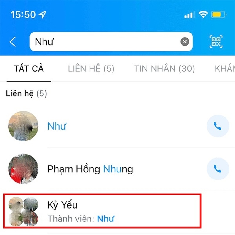 Cách tìm nhóm chat kín trên Zalo bằng cách nhập tên của thành viên trong nhóm 3