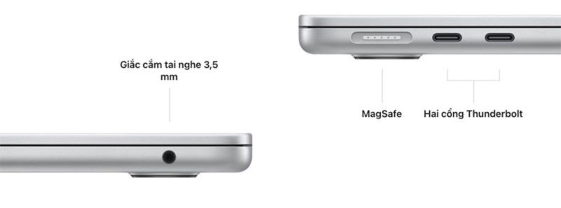 Các cổng kết nối của Macbook Air M2