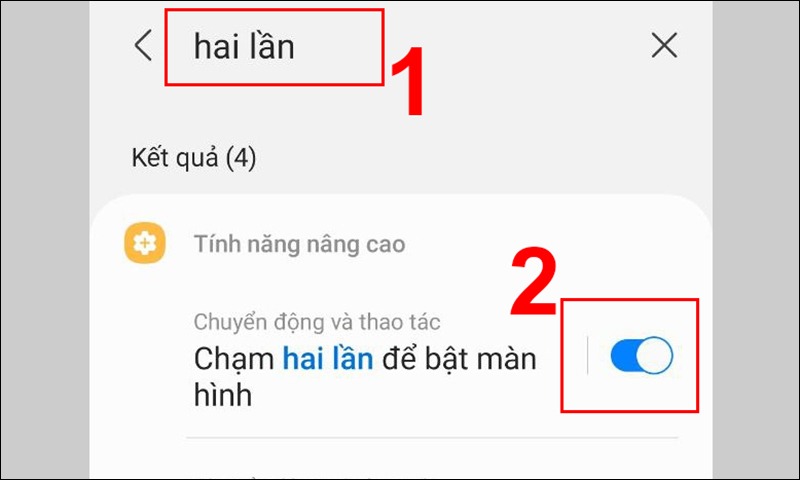 chạm 2 lần mở màn hình samsung