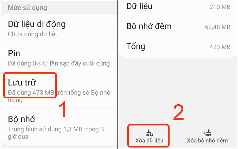 Xóa dữ liệu cache để thử xử lý vấn đề