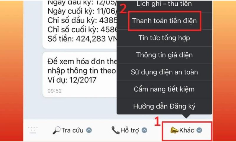 cách đăng ký thông báo tiền điện qua zalo