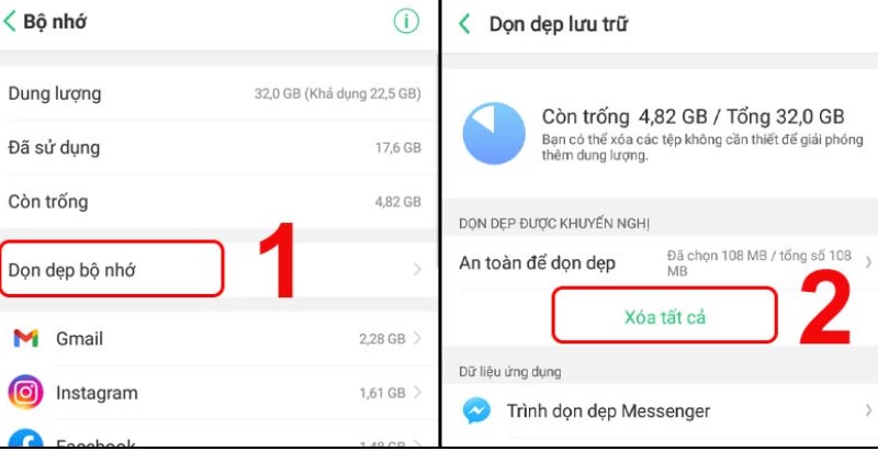 Dọn dẹp bộ nhớ điện thoại Oppo