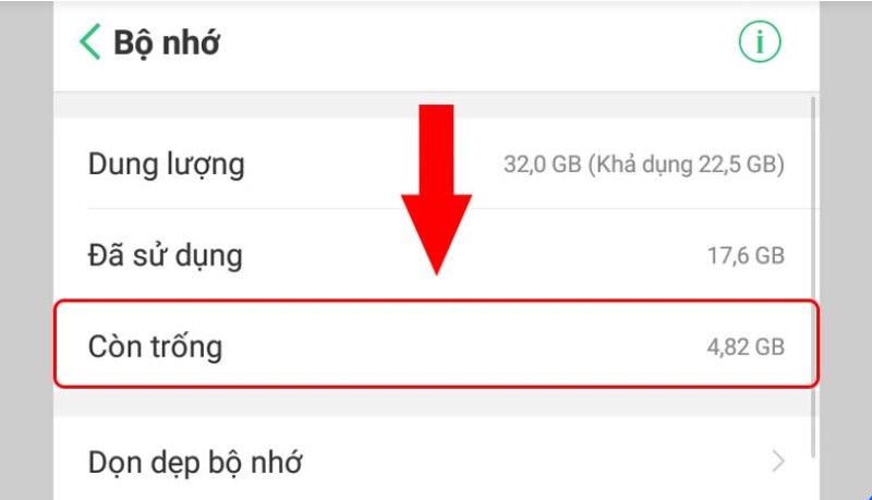 Kiểm tra bộ nhớ Oppo