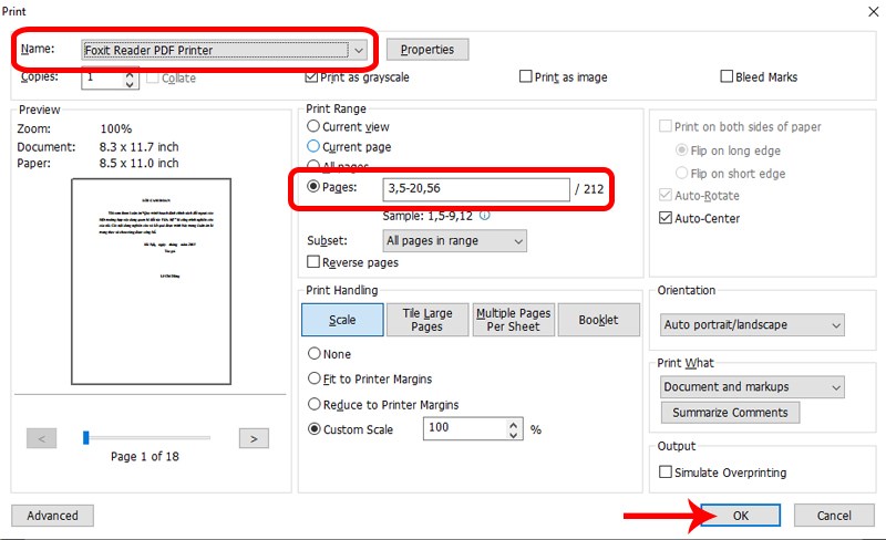 Chọn các trang cần cắt ra khỏi pdf