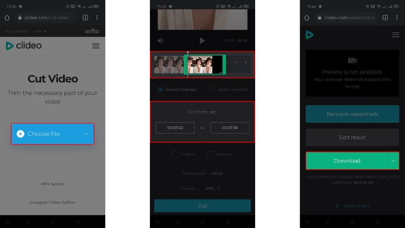 cắt video với web Clideo