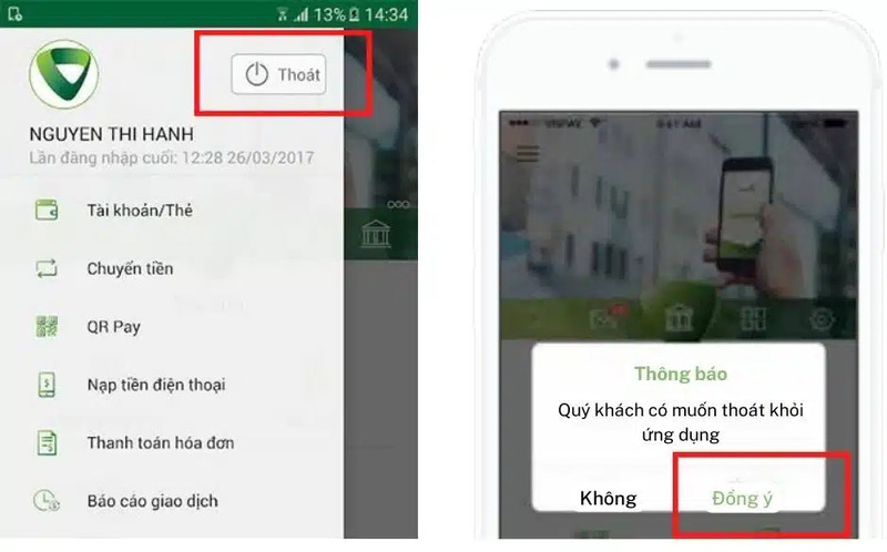 Cách đăng xuất khỏi Vietcombank trên di động
