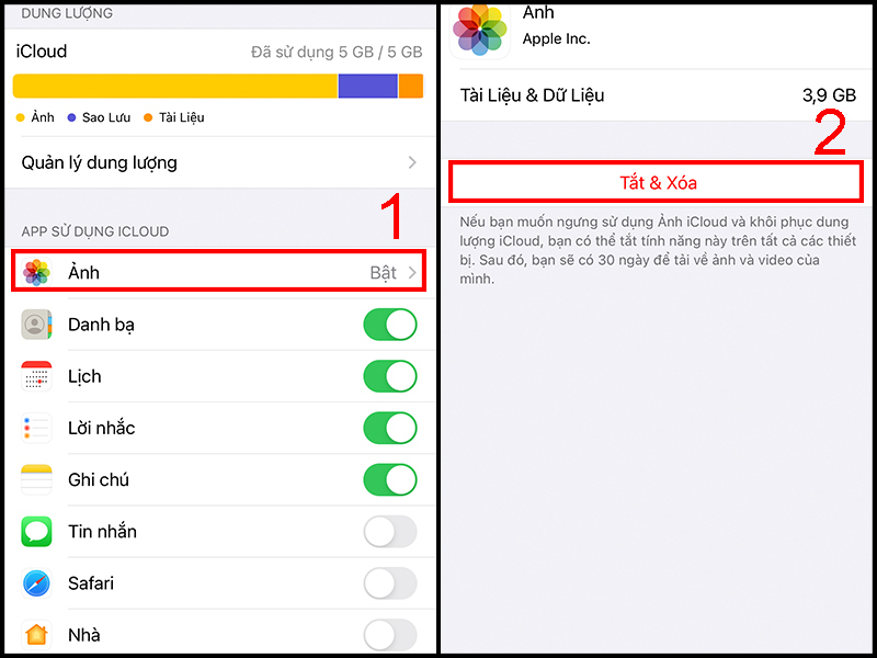 Tắt ảnh iCloud