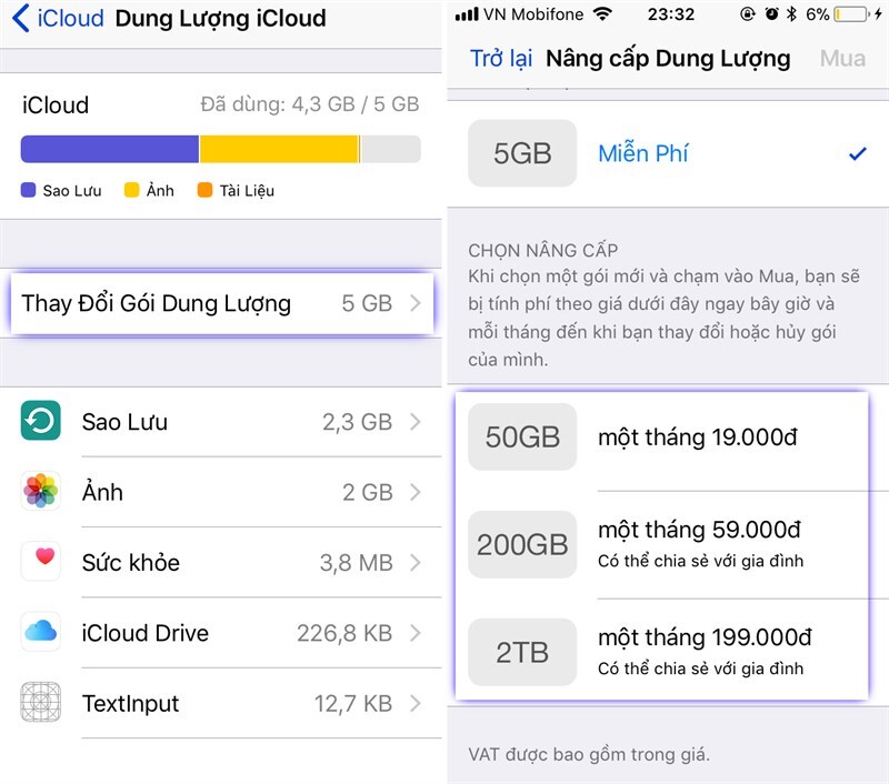 Kiểm tra trạng thái dung lượng iCloud