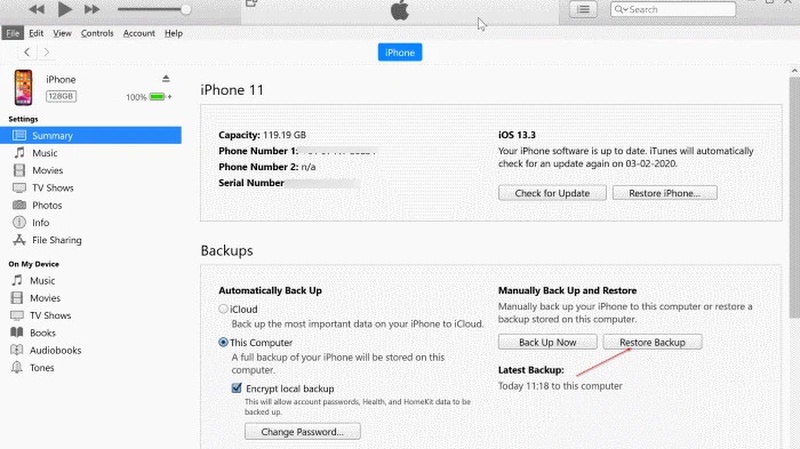 Các cách khôi phục dữ liệu khi reset điện thoại iPhone bằng iTunes 2