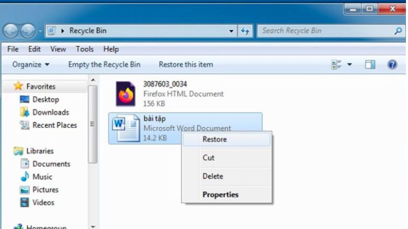 khôi phục file từ thùng rác