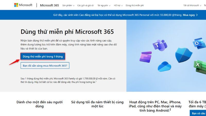 Sử dụng bản dùng thử miễn phí Microsoft Office 365
