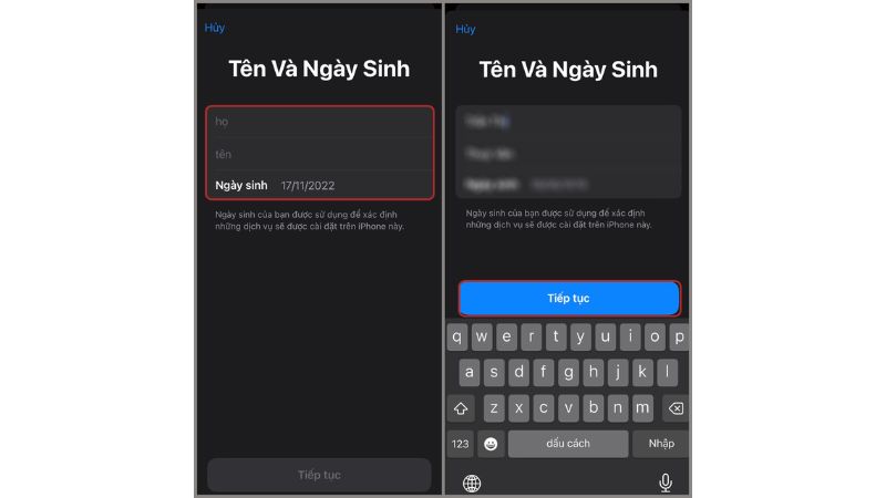 nhập thông tin cá nhân
