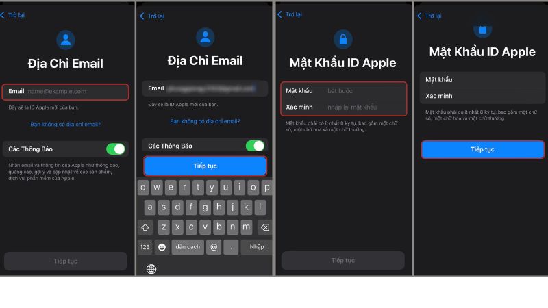 nhập email và mật khẩu