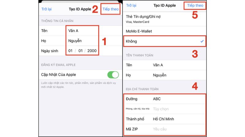 nhập thông tin cá nhân