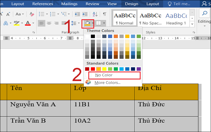 Tô màu bảng và ô trong Word