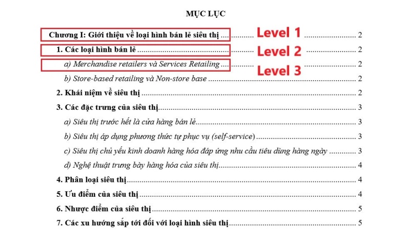 Các bước xác định nội dung trước khi tạo mục lục tự động 1