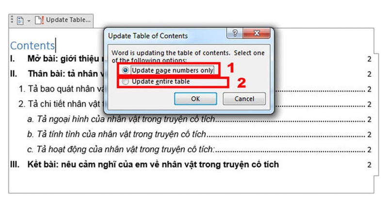 Cách chỉnh sửa và cập nhật mục lục khi có thay đổi 2