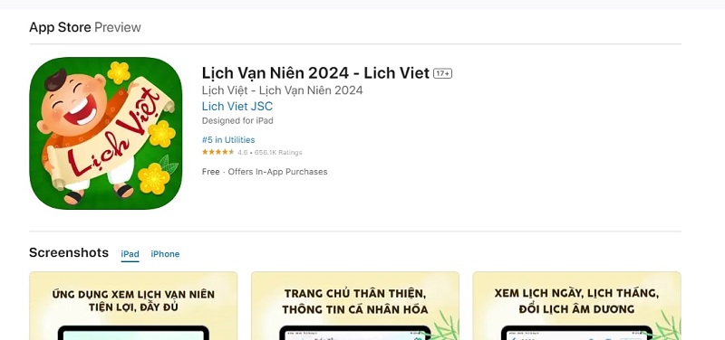 Tải lịch vạn niên từ App Store