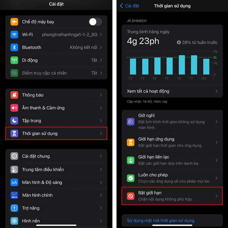 cách giới hạn người dùng 4G trên iPhone