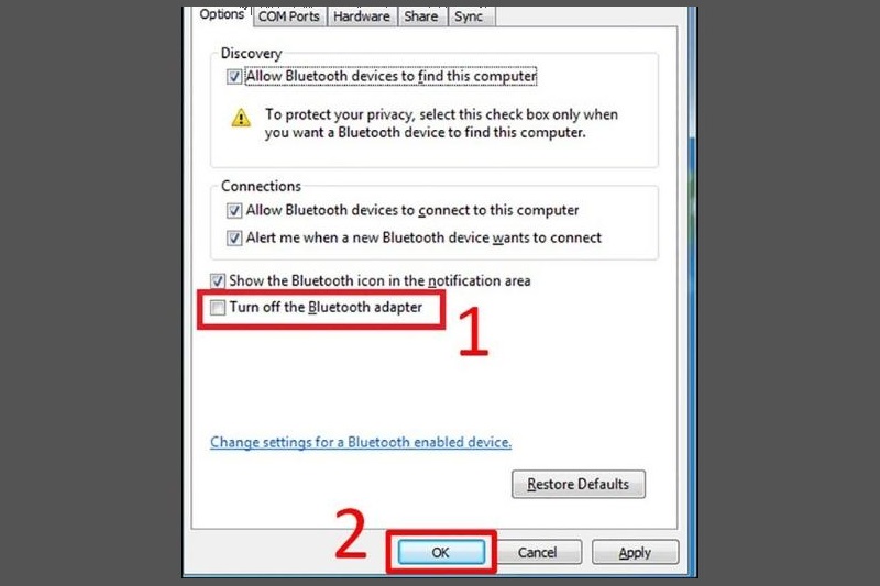 Tích chọn tất cả các ô xuất hiện trên màn hình, lưu ý ngoại trừ dòng “Turn Off The Bluetooth Adapter”