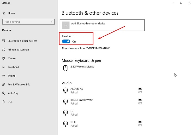Mở kết nối bluetooth trên máy tính
