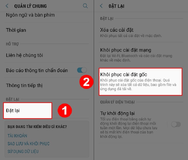Khôi phục lại cài đặt gốc để khắc phục lỗi