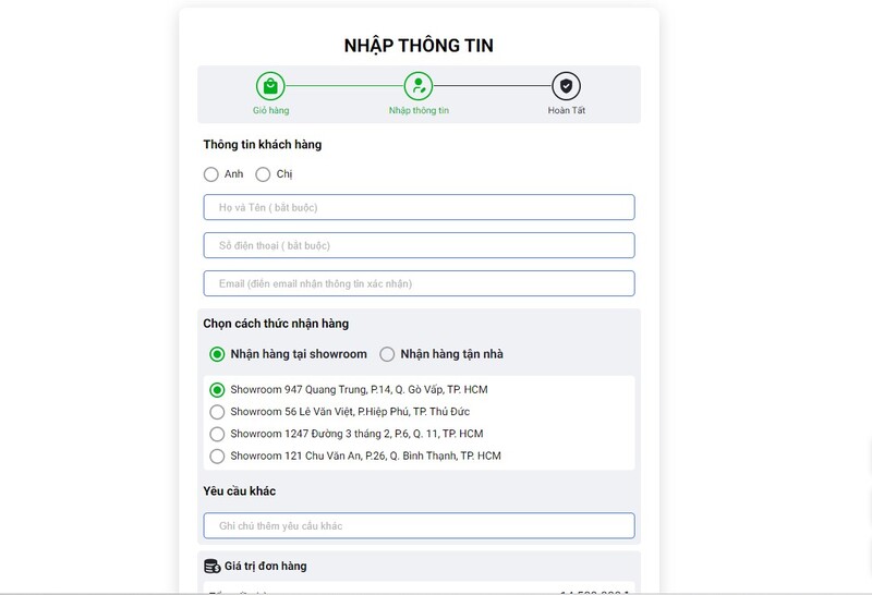 Bước 3: Điền thông tin theo yêu cầu và đặt hàng