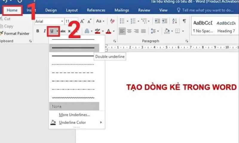 tạo đường kẻ ngang trong word