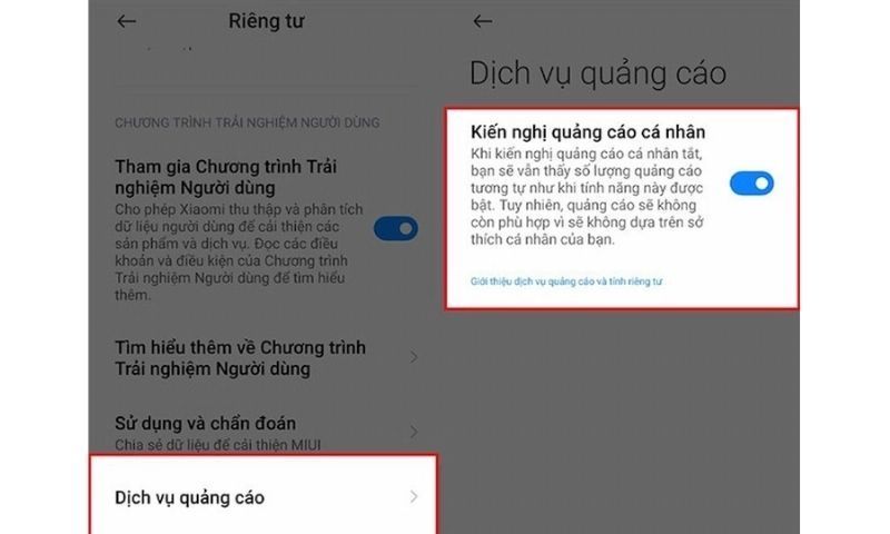 Bạn có thể tắt dịch vụ quảng cáo trên Redmi bằng cách tắt tính năng Kiến nghị quảng cáo cá nhân