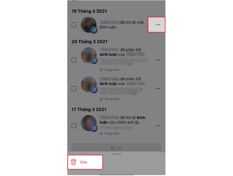 Xóa bình luận Facebook