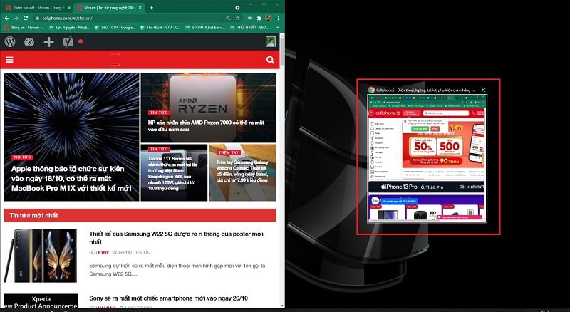 Thao tác bằng phím Mũi tên và Windows để chia màn hình