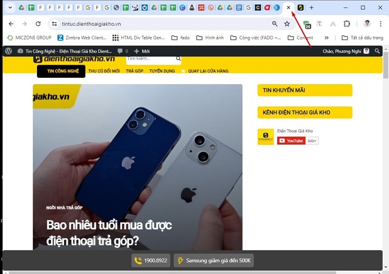 Chọn cửa sổ mà bạn muốn thao tác chia màn hình