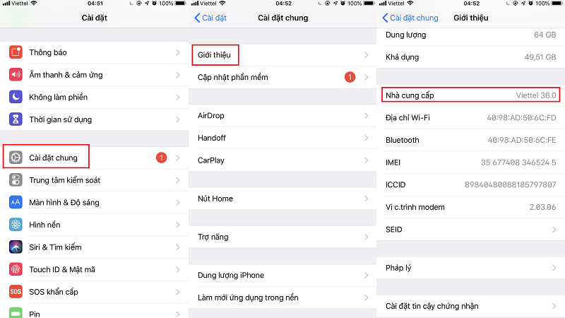 Kiểm tra cài đặt nhà mạng
